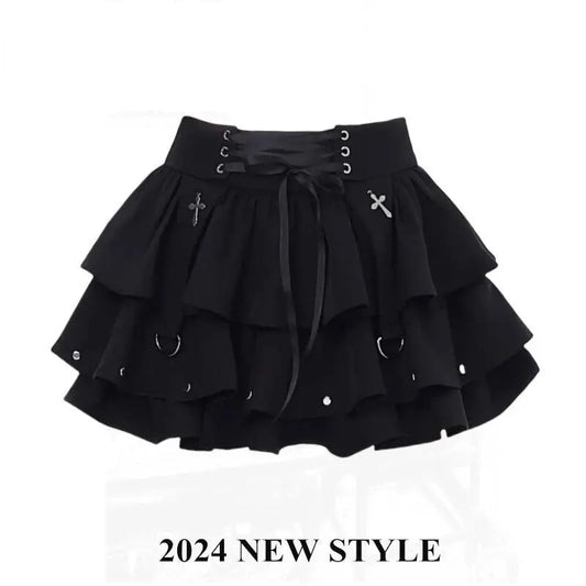 Japanese Style Kawaii Y2k Mini Skirt Women Streetwear Gothic High Waist Ruffle Skirt Summer Harajuku Y2k E-girl A-line Skirts SS69