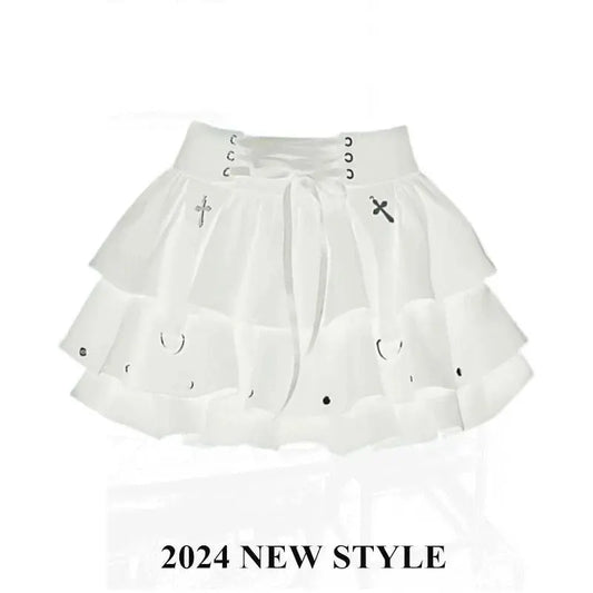 Japanese Style Kawaii Y2k Mini Skirt Women Streetwear Gothic High Waist Ruffle Skirt Summer Harajuku Y2k E-girl A-line Skirts SS69