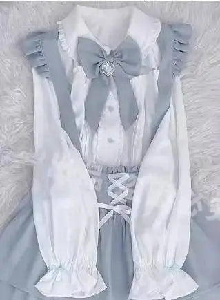 Japanese Summer Sets Women Outfits Mine Water Color System Mass-Produced Short Sleeve Top with Bow Tie Amd Sling Short Skirt SS69