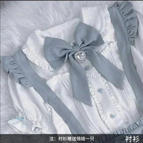 Japanese Summer Sets Women Outfits Mine Water Color System Mass-Produced Short Sleeve Top with Bow Tie Amd Sling Short Skirt SS69