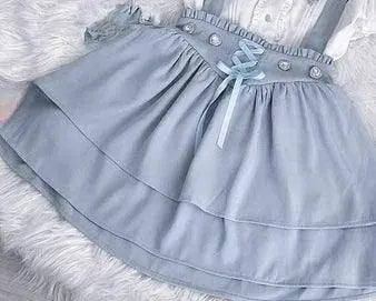 Japanese Summer Sets Women Outfits Mine Water Color System Mass-Produced Short Sleeve Top with Bow Tie Amd Sling Short Skirt SS69