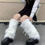 Japanese White Faux Fur Leg Warmers Boot Covers Y2K Goth Solid Leg Socks Punk Jk Knee-length Hiphop Hotgirl Fashion Warm Sock - SS69