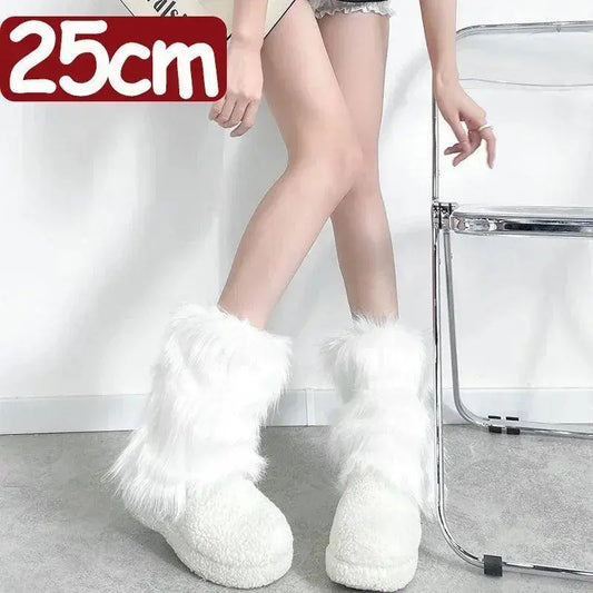 Japanese White Faux Fur Leg Warmers Boot Covers Y2K Goth Solid Leg Socks Punk Jk Knee-length Hiphop Hotgirl Fashion Warm Sock - SS69
