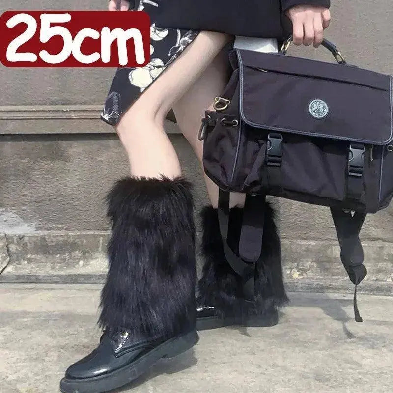 Japanese White Faux Fur Leg Warmers Boot Covers Y2K Goth Solid Leg Socks Punk Jk Knee-length Hiphop Hotgirl Fashion Warm Sock - SS69