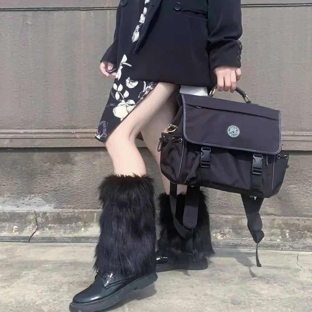 Japanese White Faux Fur Leg Warmers Boot Covers Y2K Goth Solid Leg Socks Punk Jk Knee-length Hiphop Hotgirl Fashion Warm Sock - SS69