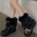Japanese White Faux Fur Leg Warmers Boot Covers Y2K - SS69