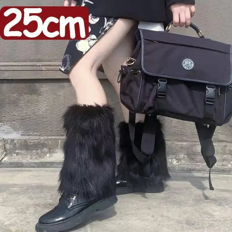 Japanese White Faux Fur Leg Warmers Boot Covers Y2K - SS69