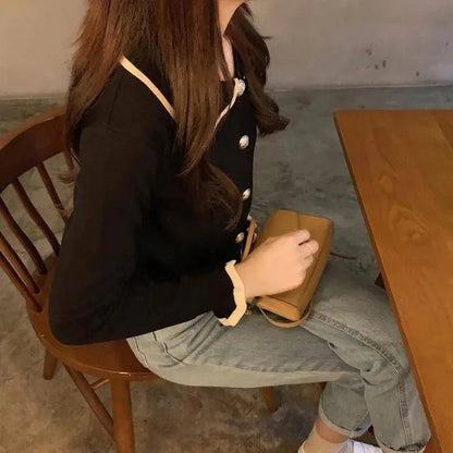 Jmprs Ruffles Sweet Cardigan Sweaters Women Fashion Slim Long Sleeve Knitted Short Coat Elegant Patchwork Korean Lady Black Tops SS69