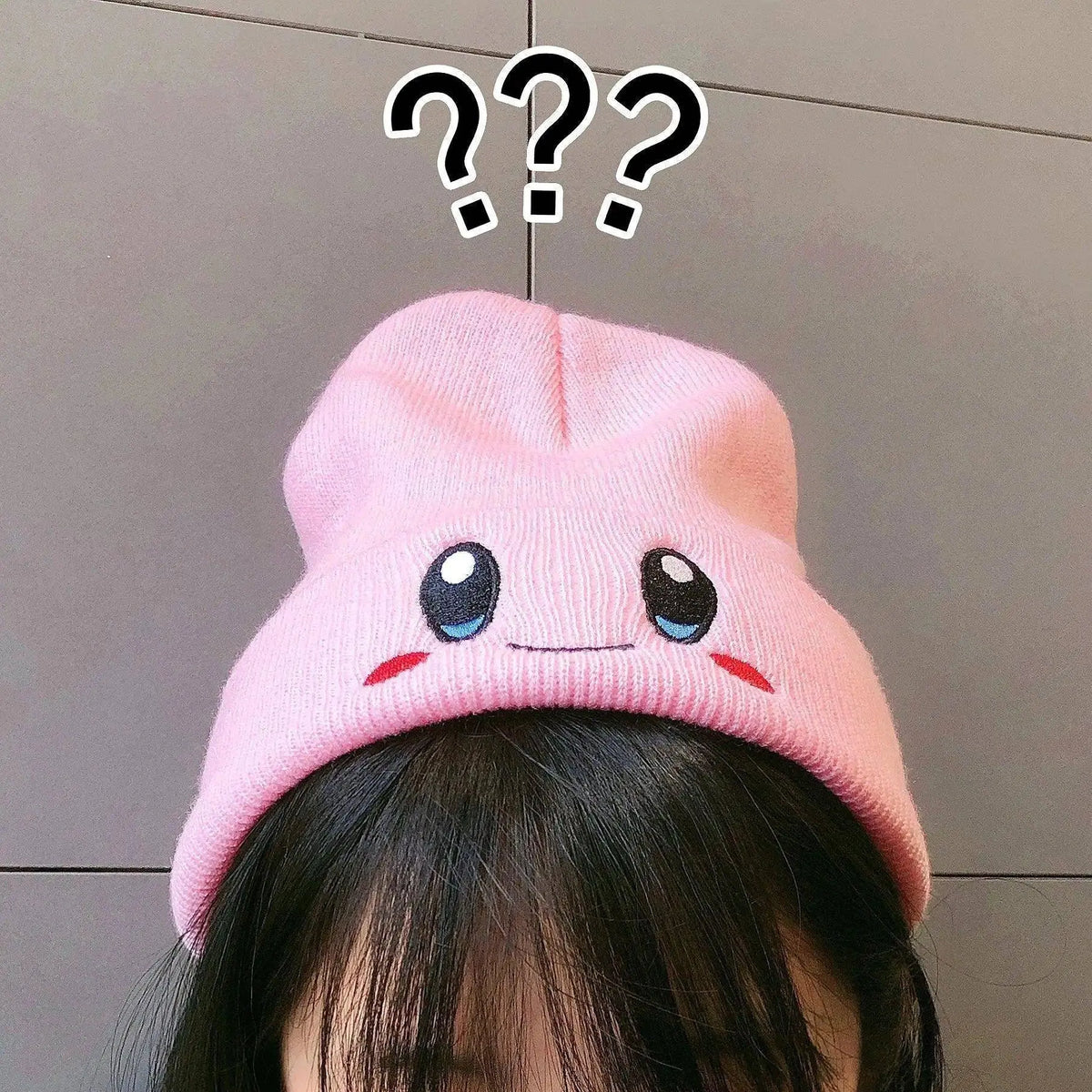Kawaii Kirby Knitted Hat Anime Cartoon Unisex Smiley Eyes Embroidery Winter Hat Knit Bonnet Fashion Boy Girl Gift Toys - SS69