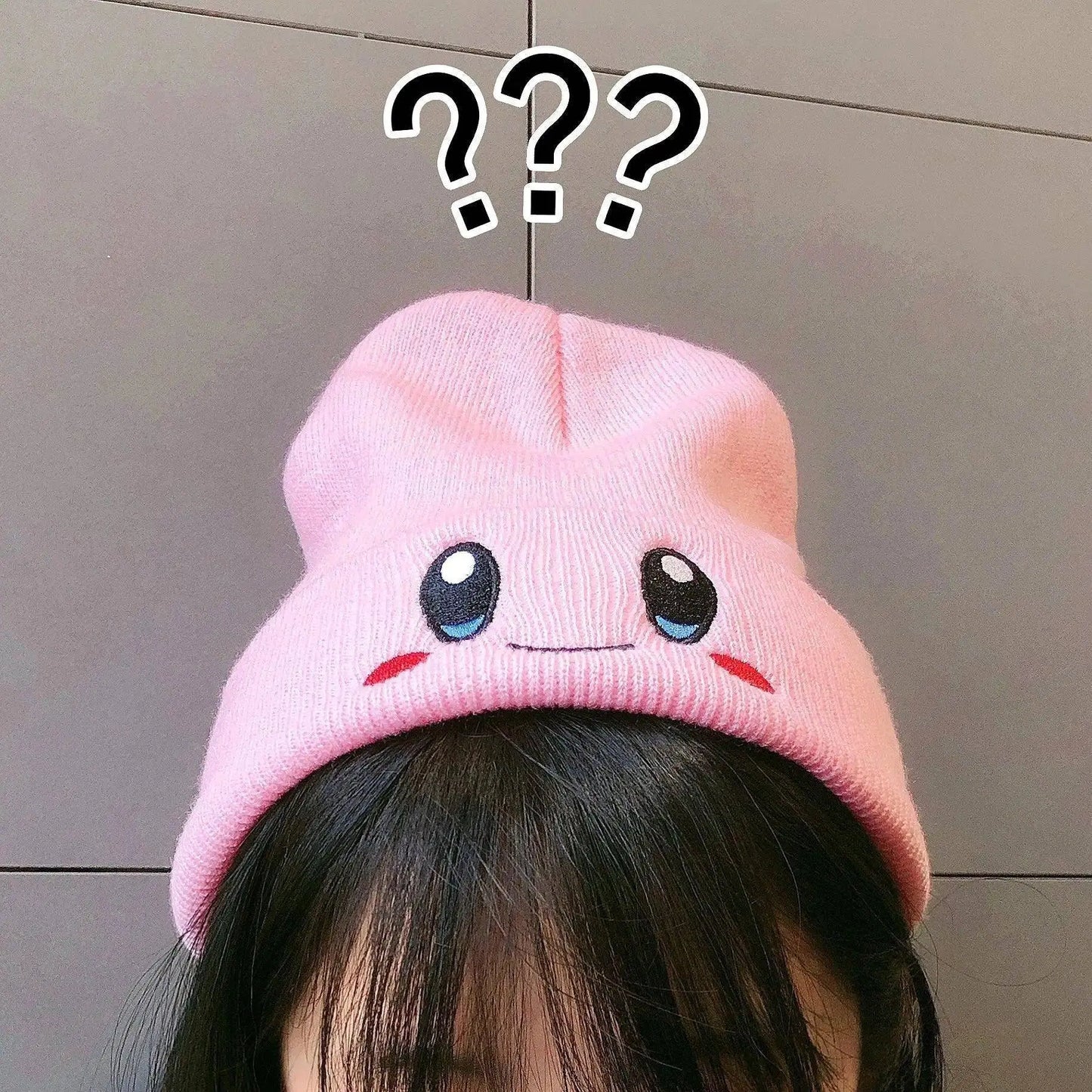 Kawaii Kirby Knitted Hat Anime Cartoon Unisex Smiley Eyes Embroidery Winter Hat Knit Bonnet Fashion Boy Girl Gift Toys - SS69