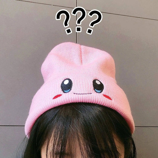 Kawaii Kirby Knitted Hat Anime Cartoon Unisex Smiley Eyes Embroidery Winter Hat Knit Bonnet Fashion Boy Girl Gift Toys - SS69