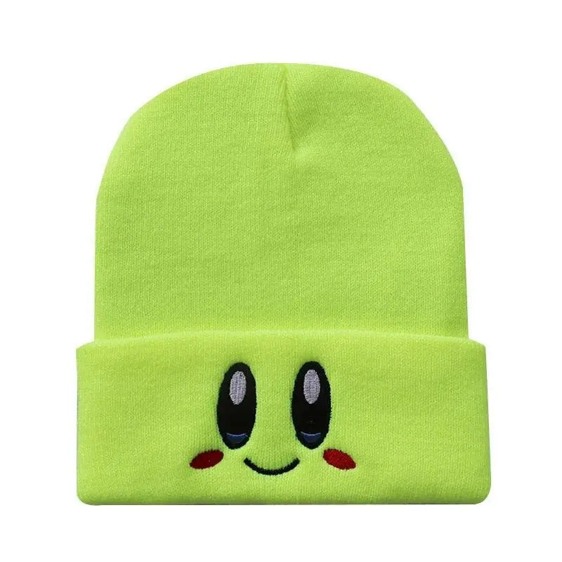 Kawaii Kirby Knitted Hat Anime Cartoon Unisex Smiley Eyes Embroidery Winter Hat Knit Bonnet Fashion Boy Girl Gift Toys - SS69