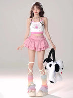 Kawaii Mini Skirt Black Pink Women's Skirt Fairycore Lolita Ruffle Pleated Skirt Cute Miniskirt Y2k Clothes Safety Short 2025 - SS69