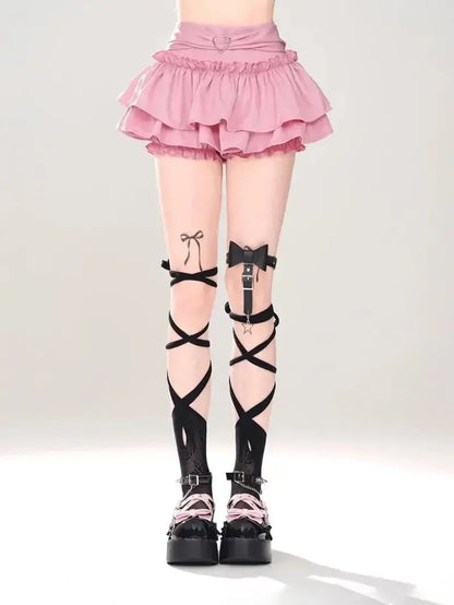 Kawaii Mini Skirt Black Pink Women's Skirt Fairycore Lolita Ruffle Pleated Skirt Cute Miniskirt Y2k Clothes Safety Short 2025 - SS69