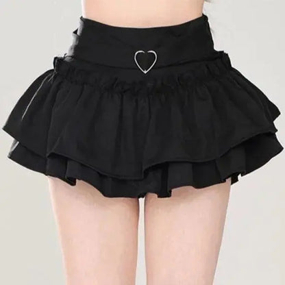 Kawaii Mini Skirt Black Pink Women's Skirt Fairycore Lolita Ruffle Pleated Skirt Cute Miniskirt Y2k Clothes Safety Short 2025 - SS69