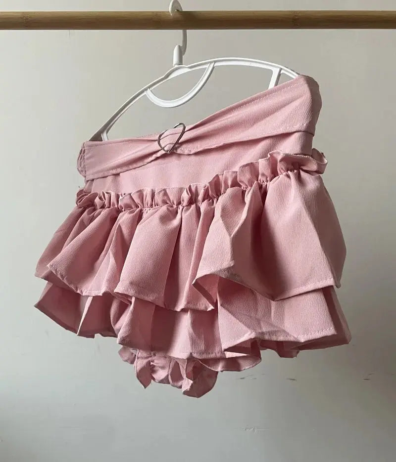 Kawaii Mini Skirt Black Pink Women's Skirt Fairycore Lolita Ruffle Pleated Skirt Cute Miniskirt Y2k Clothes Safety Short 2025 - SS69