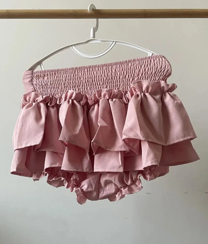 Kawaii Mini Skirt Black Pink Women's Skirt Fairycore Lolita Ruffle Pleated Skirt Cute Miniskirt Y2k Clothes Safety Short 2025 - SS69