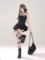 Kawaii Mini Skirt Black Pink Women's Skirt Fairycore Lolita Ruffle Pleated Skirt Cute Miniskirt Y2k Clothes Safety Short 2025 - SS69