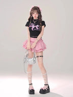 Kawaii Mini Skirt Black Pink Women's Skirt Fairycore Lolita Ruffle Pleated Skirt Cute Miniskirt Y2k Clothes Safety Short 2025 - SS69