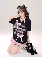 Kawaii Mini Skirt Black Pink Women's Skirt Fairycore Lolita Ruffle Pleated Skirt Cute Miniskirt Y2k Clothes Safety Short 2025 - SS69