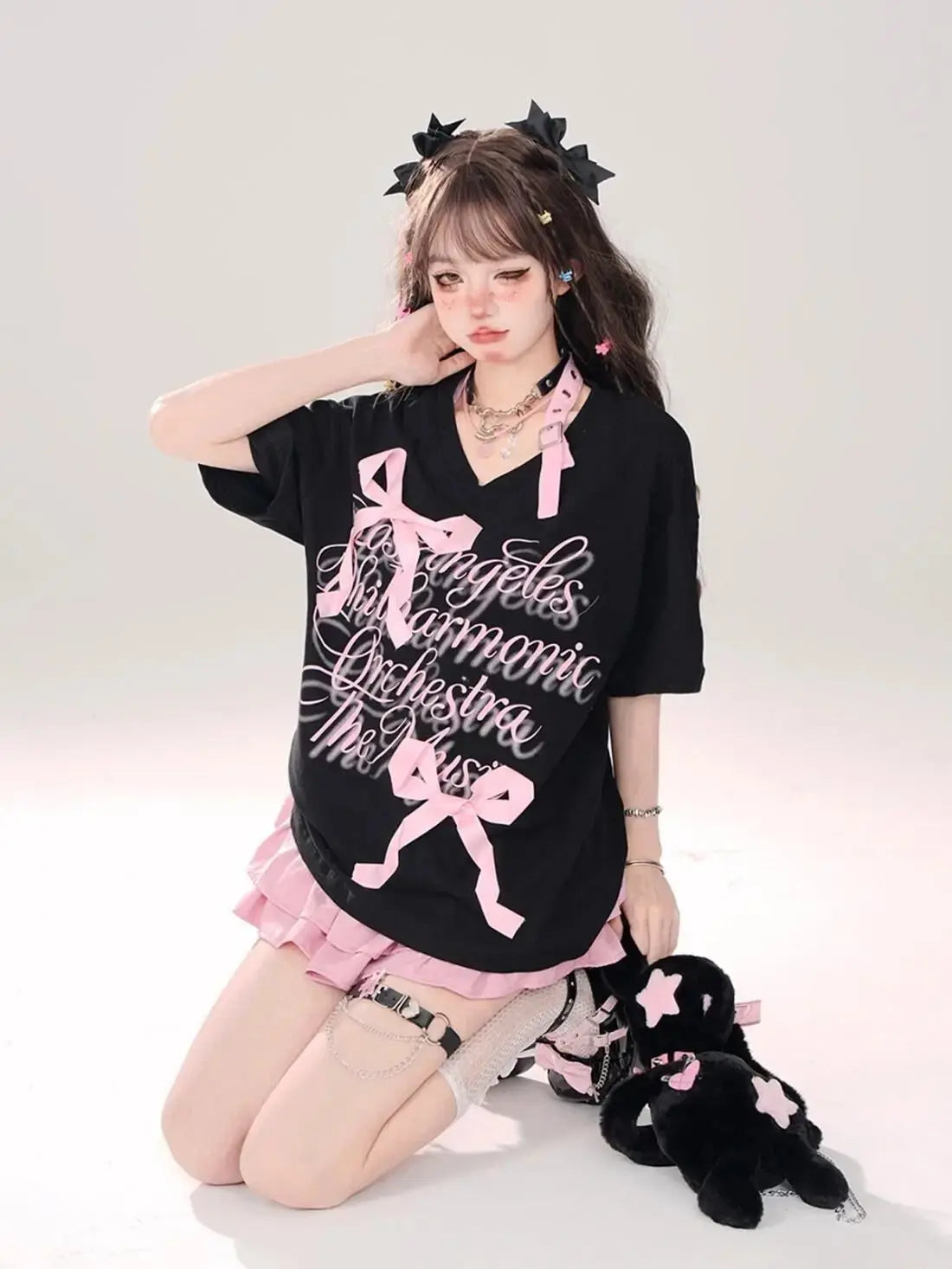 Kawaii Mini Skirt Black Pink Women's Skirt Fairycore Lolita Ruffle Pleated Skirt Cute Miniskirt Y2k Clothes Safety Short 2025 - SS69