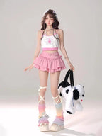 Kawaii Mini Skirt Black Pink Women's Skirt Fairycore Lolita Ruffle Pleated Skirt Cute Miniskirt Y2k Clothes Safety Short 2025 - SS69