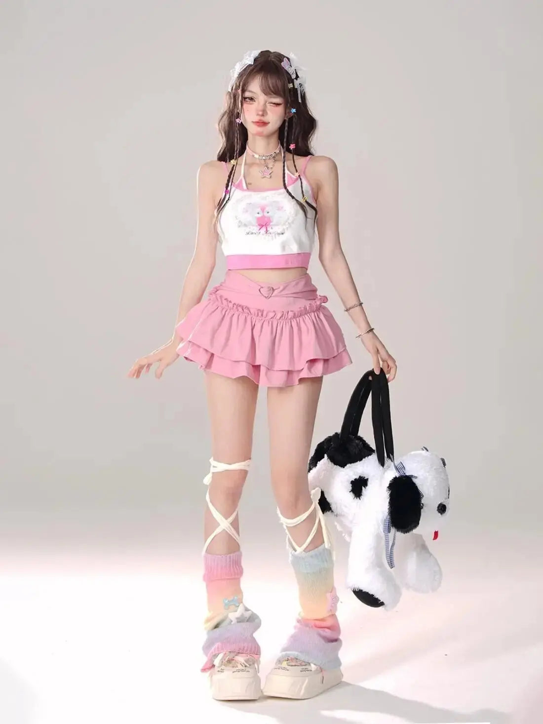 Kawaii Mini Skirt Black Pink Women's Skirt Fairycore Lolita Ruffle Pleated Skirt Cute Miniskirt Y2k Clothes Safety Short 2025 - SS69