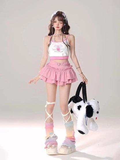 Kawaii Mini Skirt Black Pink Women's Skirt Fairycore Lolita Ruffle Pleated Skirt Cute Miniskirt Y2k Clothes Safety Short 2025 - SS69