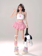 Kawaii Mini Skirt Black Pink Women's Skirt Fairycore Lolita Ruffle Pleated Skirt Cute Miniskirt Y2k Clothes Safety Short 2025 - SS69