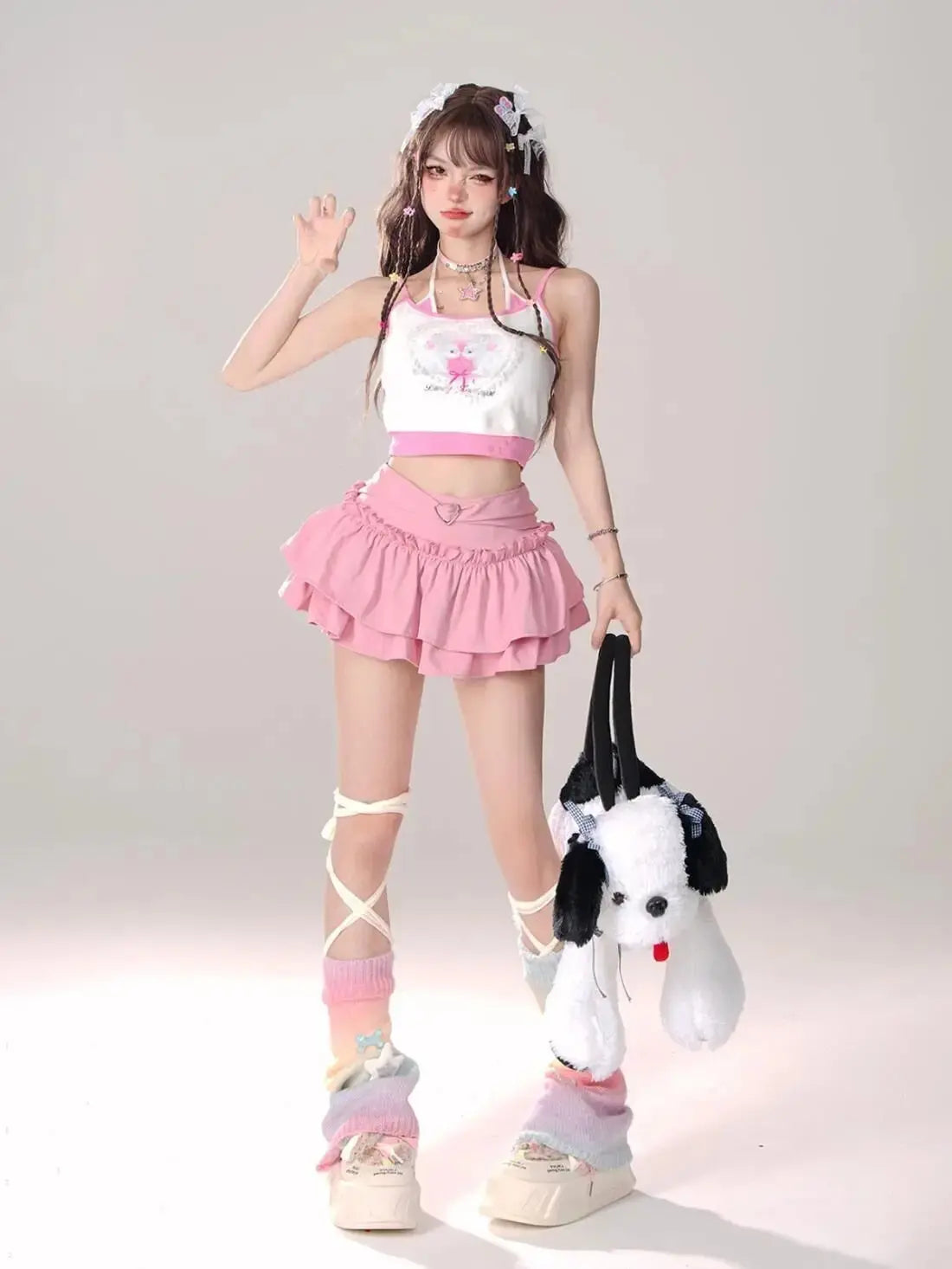 Kawaii Mini Skirt Black Pink Women's Skirt Fairycore Lolita Ruffle Pleated Skirt Cute Miniskirt Y2k Clothes Safety Short 2025 - SS69