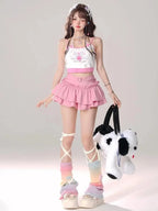 Kawaii Mini Skirt Black Pink Women's Skirt Fairycore Lolita Ruffle Pleated Skirt Cute Miniskirt Y2k Clothes Safety Short 2025 - SS69