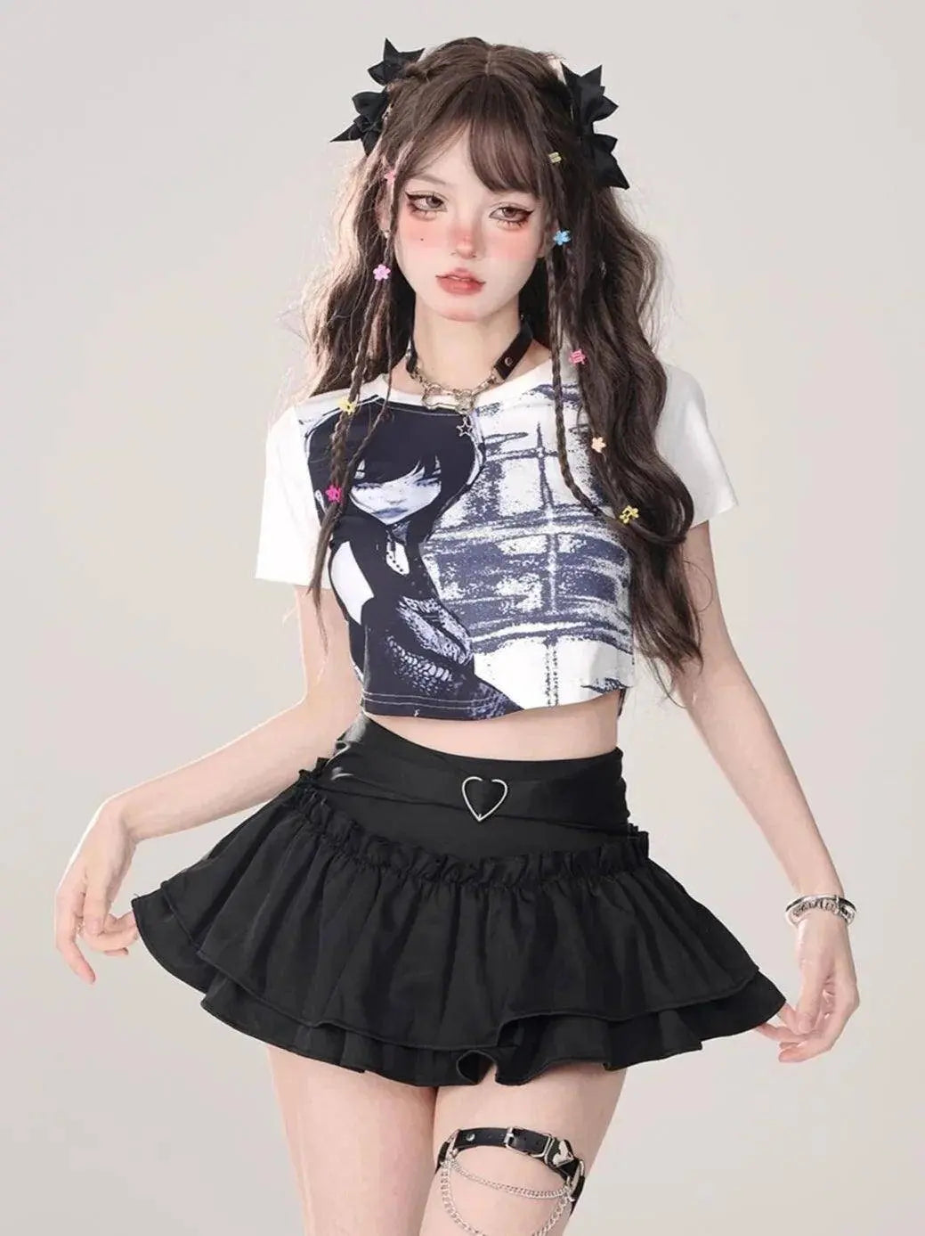 Kawaii Mini Skirt Black Pink Women's Skirt Fairycore Lolita Ruffle Pleated Skirt Cute Miniskirt Y2k Clothes Safety Short 2025 - SS69
