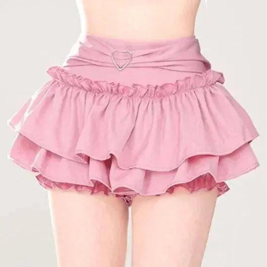 Kawaii Mini Skirt Black Pink Women's Skirt Fairycore Lolita Ruffle Pleated Skirt Cute Miniskirt Y2k Clothes Safety Short 2025 - SS69