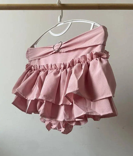 Kawaii Mini Skirt Black Pink Women's Skirt Fairycore Lolita Ruffle Pleated Skirt Cute Miniskirt Y2k Clothes Safety Short 2025 - SS69