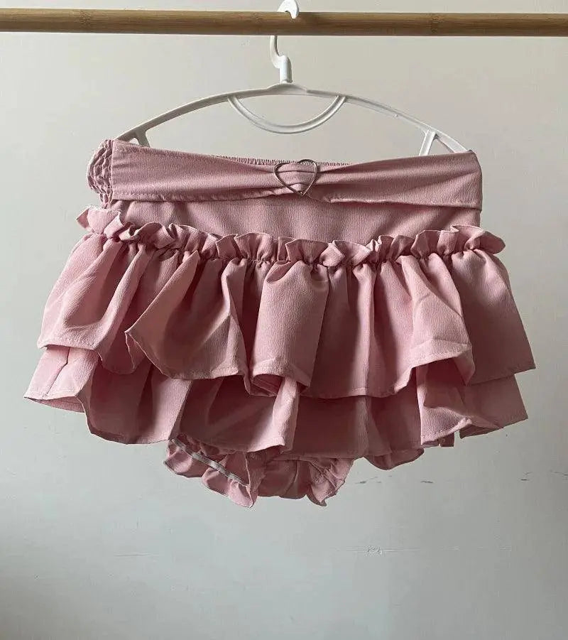 Kawaii Mini Skirt Black Pink Women's Skirt Fairycore Lolita Ruffle Pleated Skirt Cute Miniskirt Y2k Clothes Safety Short 2025 - SS69