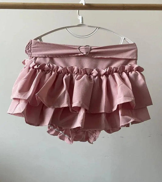 Kawaii Mini Skirt Black Pink Women's Skirt Fairycore Lolita Ruffle Pleated Skirt Cute Miniskirt Y2k Clothes Safety Short 2025 - SS69