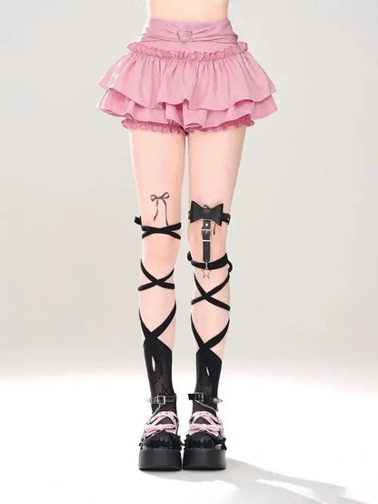 Kawaii Mini Skirt Black Pink Women's Skirt Fairycore Lolita Ruffle Pleated Skirt Cute Miniskirt Y2k Clothes Safety Short 2025 - SS69