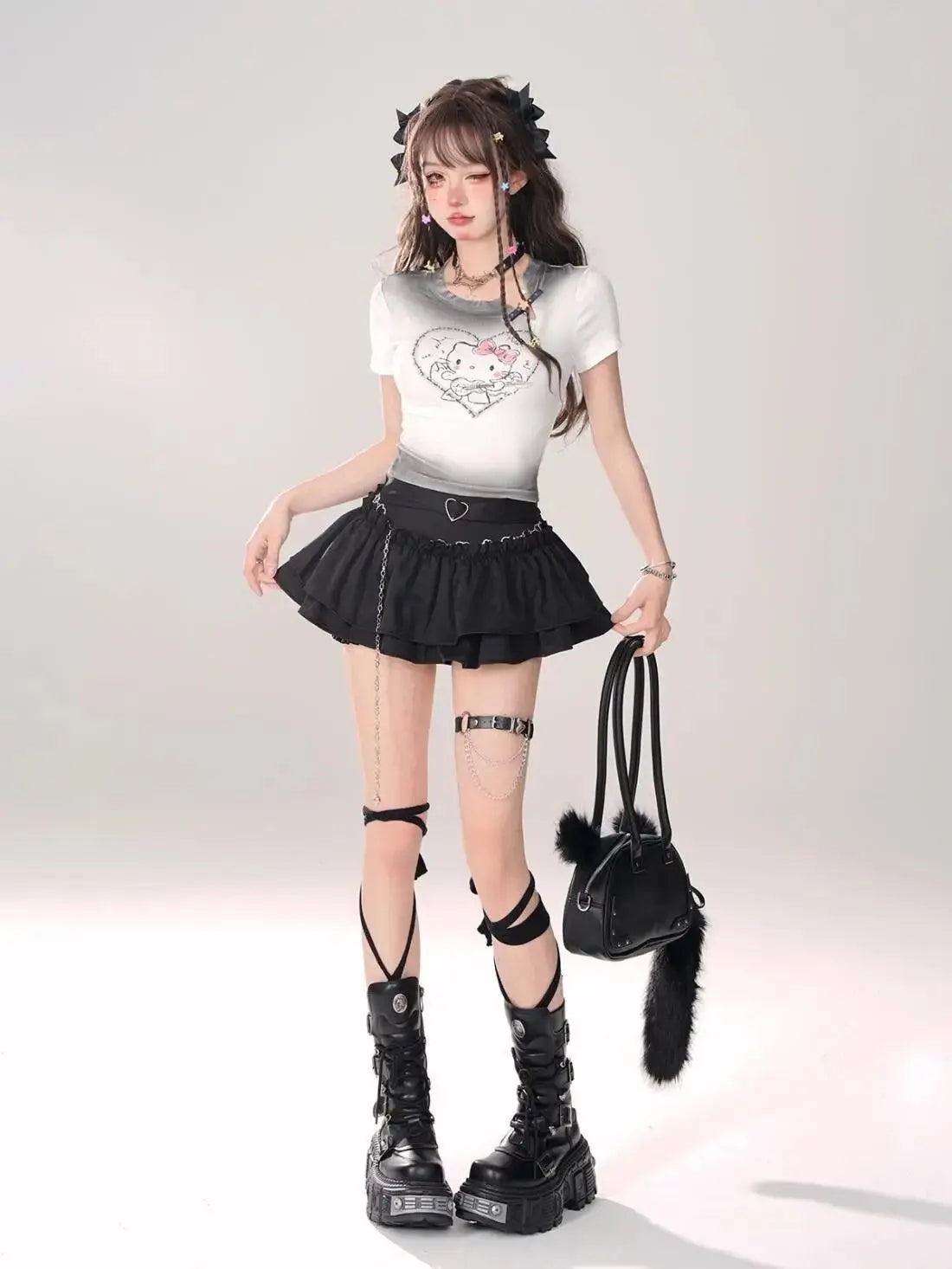Kawaii Mini Skirt Black Pink Women's Skirt Fairycore Lolita Ruffle Pleated Skirt Cute Miniskirt Y2k Clothes Safety Short 2025 - SS69