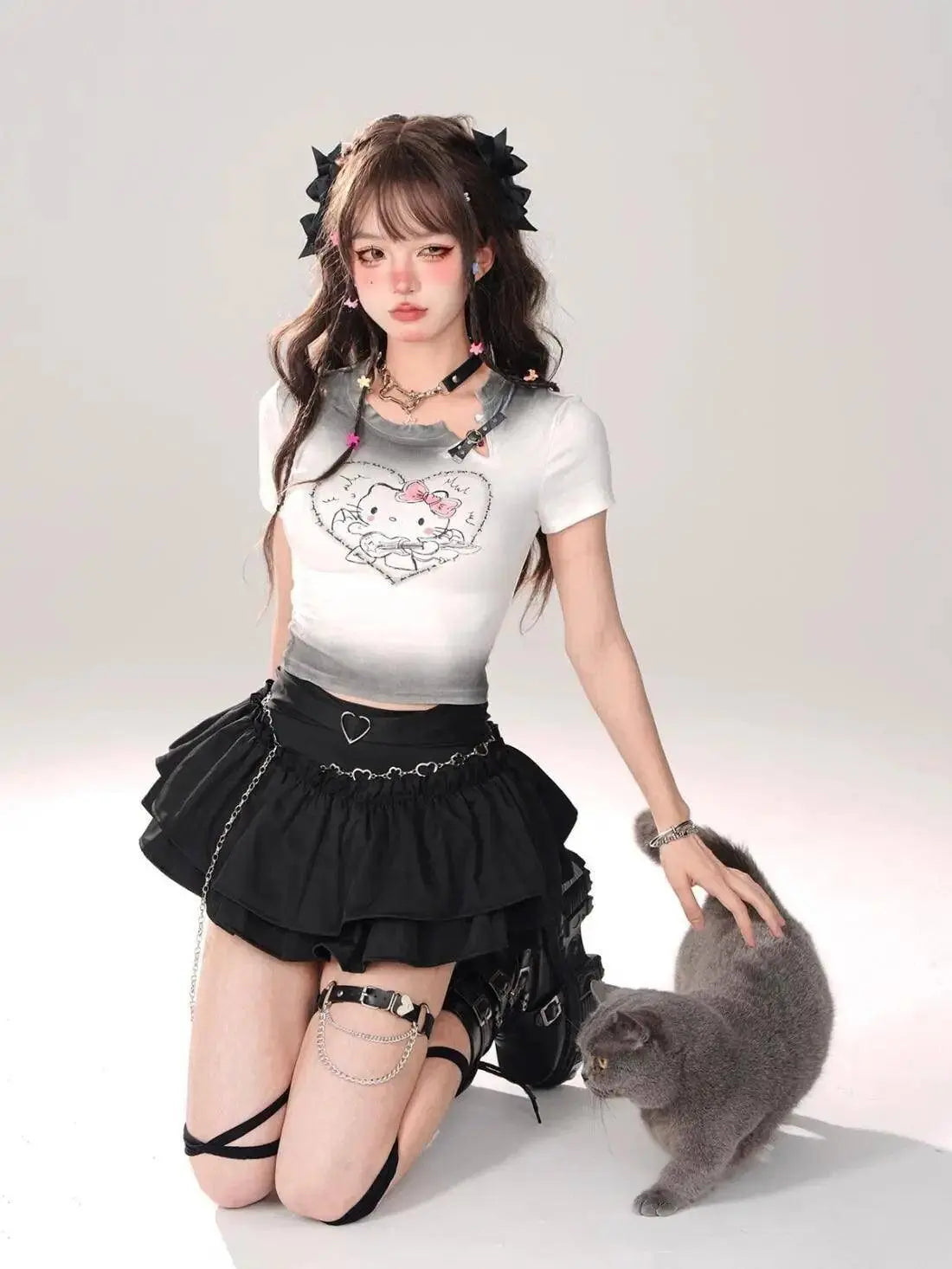 Kawaii Mini Skirt Black Pink Women's Skirt Fairycore Lolita Ruffle Pleated Skirt Cute Miniskirt Y2k Clothes Safety Short 2025 - SS69