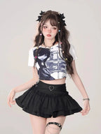 Kawaii Mini Skirt Black Pink Women's Skirt Fairycore Lolita Ruffle Pleated Skirt Cute Miniskirt Y2k Clothes Safety Short 2025 - SS69