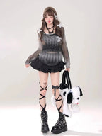 Kawaii Mini Skirt Black Pink Women's Skirt Fairycore Lolita Ruffle Pleated Skirt Cute Miniskirt Y2k Clothes Safety Short 2025 - SS69