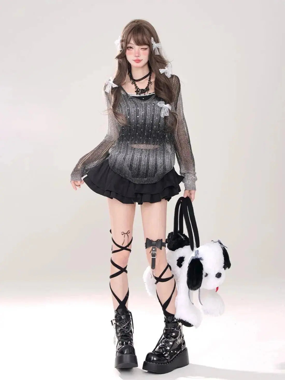 Kawaii Mini Skirt Black Pink Women's Skirt Fairycore Lolita Ruffle Pleated Skirt Cute Miniskirt Y2k Clothes Safety Short 2025 - SS69