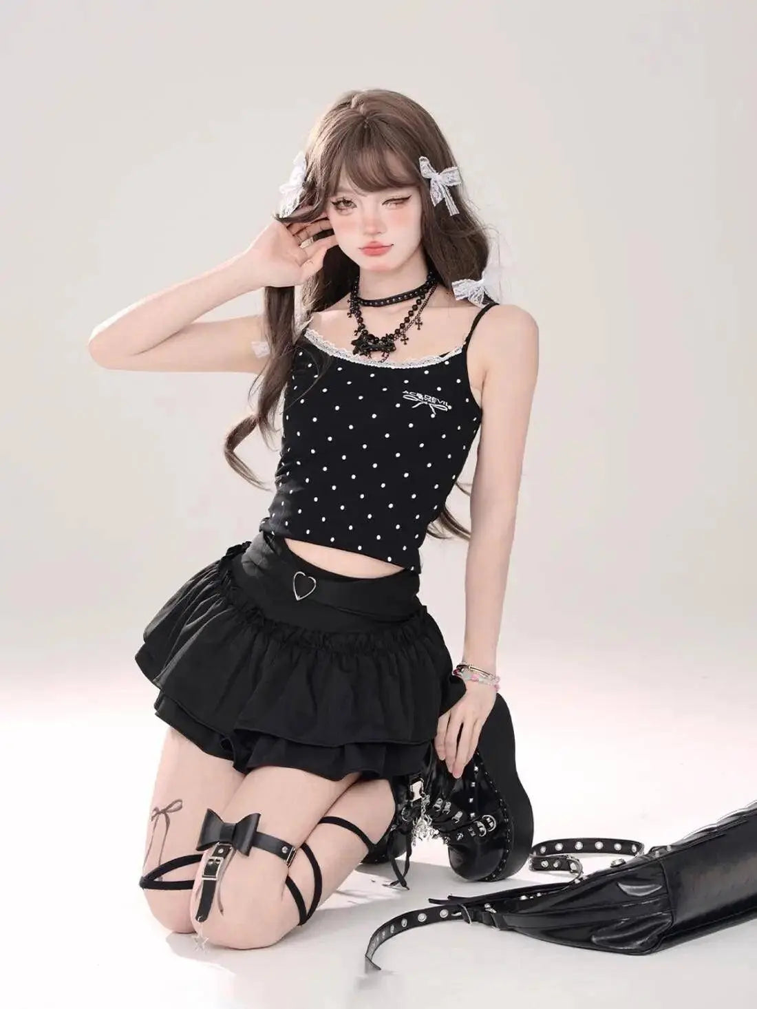 Kawaii Mini Skirt Black Pink Women's Skirt Fairycore Lolita Ruffle Pleated Skirt Cute Miniskirt Y2k Clothes Safety Short 2025 - SS69