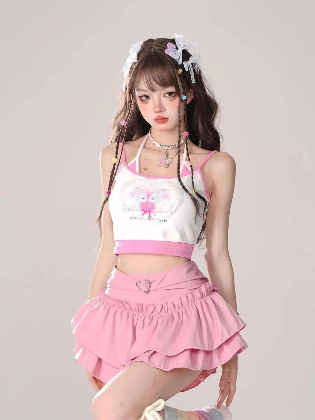 Kawaii Mini Skirt Black Pink Women's Skirt Fairycore Lolita Ruffle Pleated Skirt Cute Miniskirt Y2k Clothes Safety Short 2025 - SS69