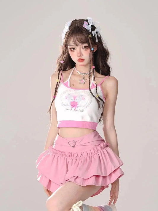 Kawaii Mini Skirt Black Pink Women's Skirt Fairycore Lolita Ruffle Pleated Skirt Cute Miniskirt Y2k Clothes Safety Short 2025 - SS69