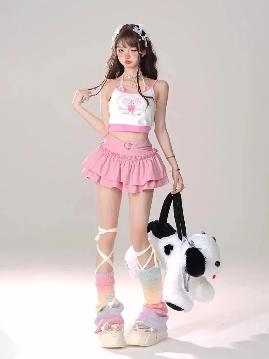 Kawaii Mini Skirt Black Pink Women's Skirt Fairycore Lolita Ruffle Pleated Skirt Cute Miniskirt Y2k Clothes Safety Short 2025 - SS69