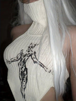 Knitted High Neck Asymmetrical Tank Top, Y2K Sleeveless Top For Summer, Women's Clothing SS69