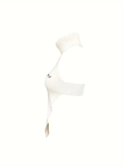 Knitted High Neck Asymmetrical Tank Top, Y2K Sleeveless Top For Summer, Women's Clothing SS69