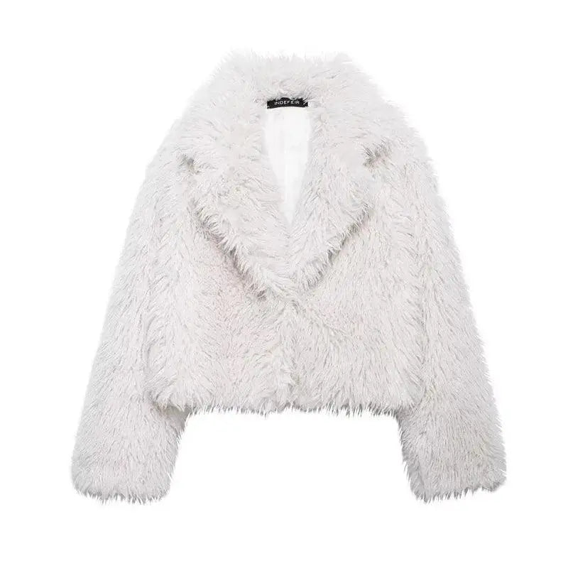 Koekop Women's Fashion Burgundy Asymmetric Thick Collar Fur Coat Vintage Casual Chic Temperament Lady Short Jacket SS69