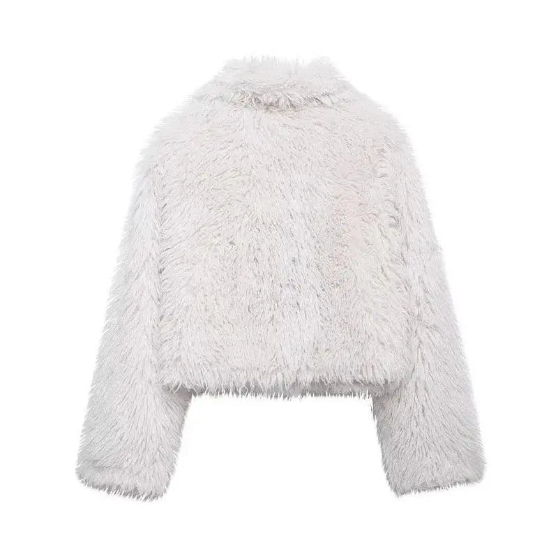 Koekop Women's Fashion Burgundy Asymmetric Thick Collar Fur Coat Vintage Casual Chic Temperament Lady Short Jacket SS69